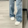 Balenciaga Denim Rhinestone Logo Wide-Leg Jeans