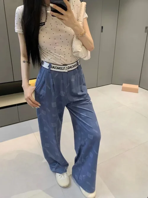 Balenciaga Printed Colorblock High-Waist Wide-Leg Pants