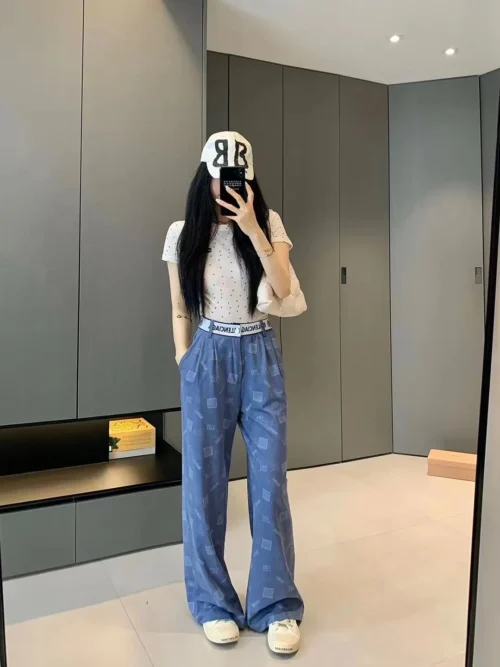 Balenciaga Printed Colorblock High-Waist Wide-Leg Pants