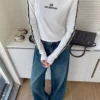 Balenciaga Embroidered Striped Cropped T-Shirt