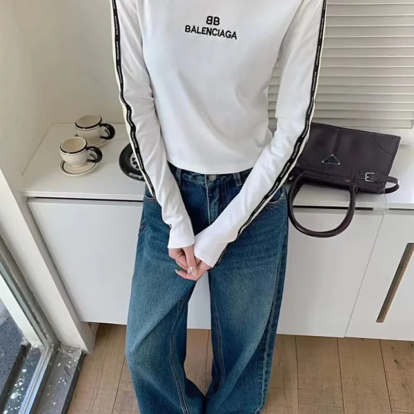 Balenciaga Embroidered Striped Cropped T-Shirt