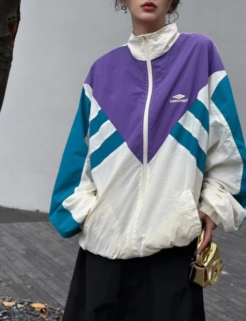 Balenciaga Embroidered Colorblock Zip-Up Trench Jacket