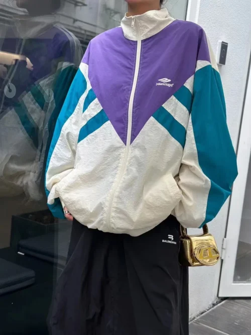 Balenciaga Embroidered Colorblock Zip-Up Trench Jacket