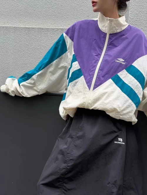 Balenciaga Embroidered Colorblock Zip-Up Trench Jacket