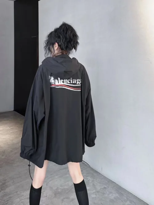 Balenciaga Printed Hooded Trench Jacket