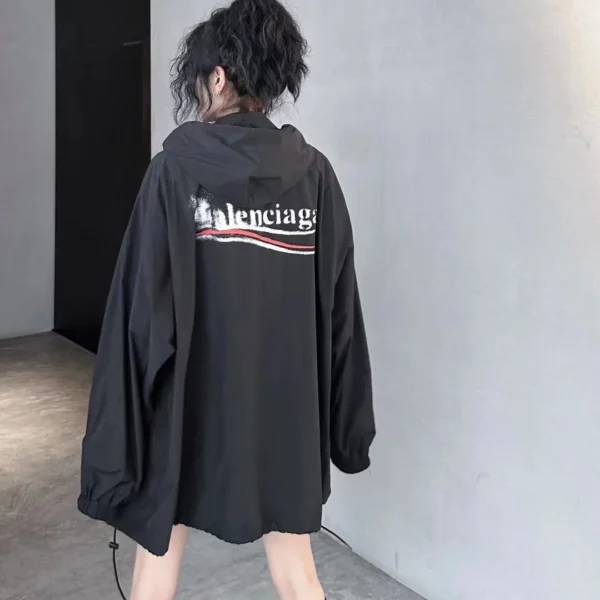 Balenciaga Printed Hooded Trench Jacket