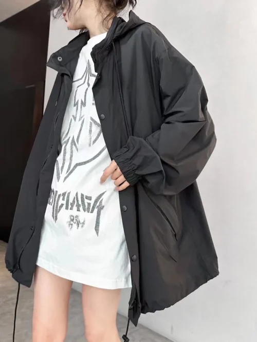 Balenciaga Printed Hooded Trench Jacket