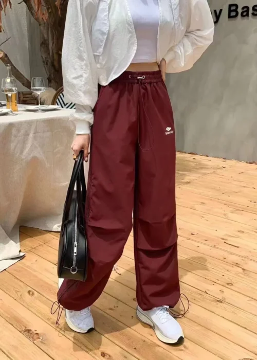Balenciaga Embroidered Striped Drawstring Wide-Leg Pants