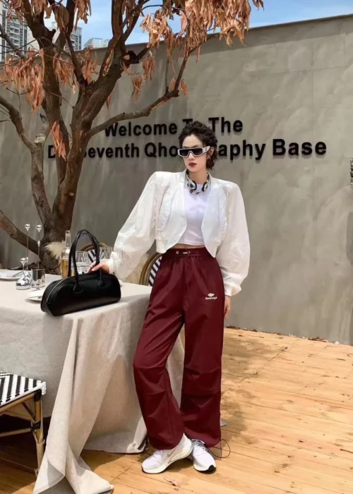 Balenciaga Embroidered Striped Drawstring Wide-Leg Pants