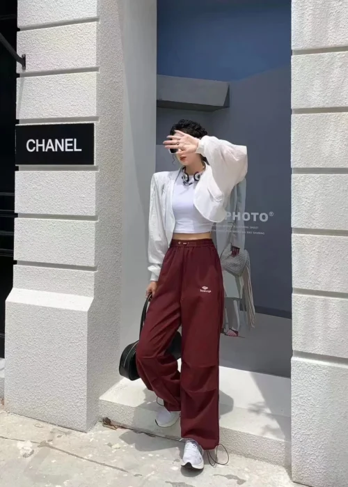 Balenciaga Embroidered Striped Drawstring Wide-Leg Pants