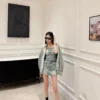 Balenciaga Denim Rhinestone Two-Piece Set