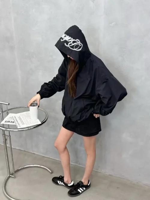 Balenciaga Embroidered Hooded Zip-Up Trench Jacket