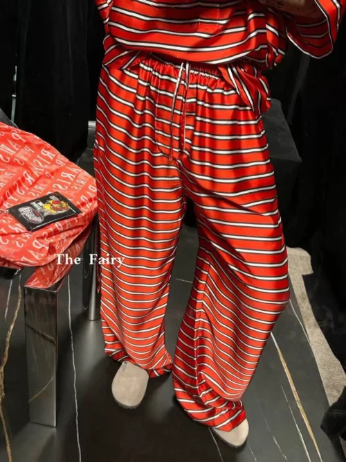 Balenciaga Colorblock Striped Wide-Leg T-Shirt and Pants Set