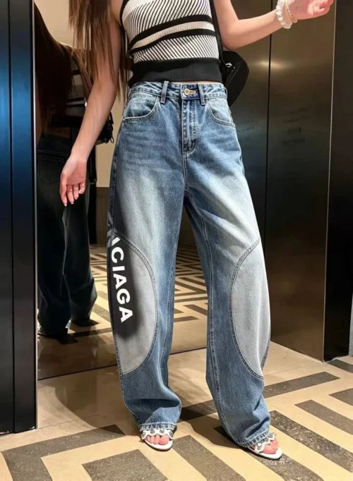 Balenciaga Denim High-Waist Logo Wide-Leg Jeans