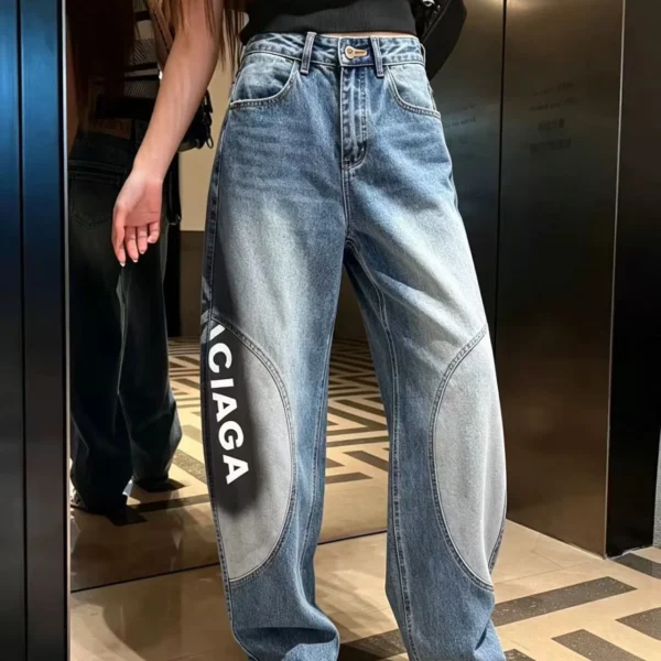 CLBAL0086-01 Balenciaga Denim High-Waist Logo Wide-Leg Jeans