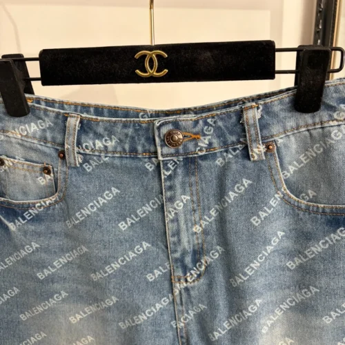 Balenciaga Denim All-Over Print Logo Shorts