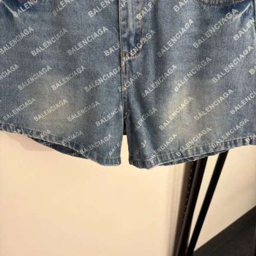 Balenciaga Denim All-Over Print Logo Shorts