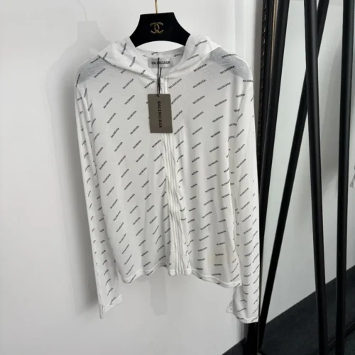 Balenciaga All-Over Print Hooded Logo Jacket
