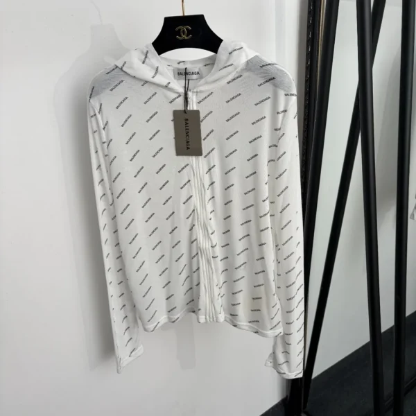 CLBAL0089-01 Balenciaga All-Over Print Hooded Logo Jacket