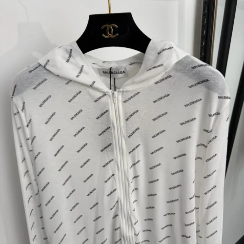 Balenciaga All-Over Print Hooded Logo Jacket