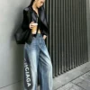 Balenciaga Denim Printed Wide-Leg Jeans