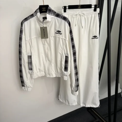 Balenciaga Embroidered Plaid Jacket and Pants Set