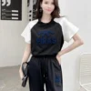 Chanel Embroidered Flocked Colorblock Drawstring T-Shirt and Pants Set