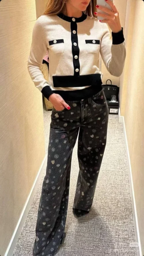Chanel Denim Printed High-Waist Jeans