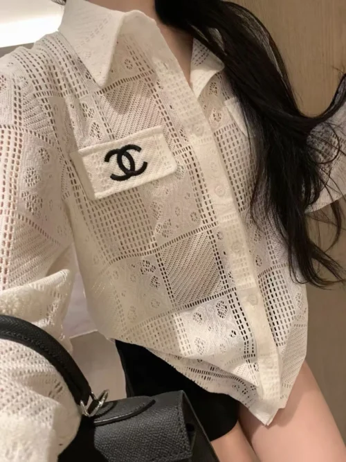 Chanel Cutout Embroidered Collared Shirt
