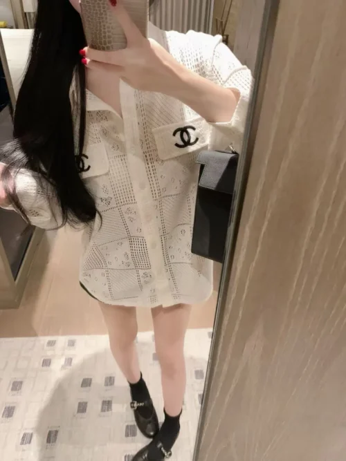 Chanel Cutout Embroidered Collared Shirt