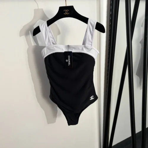 Chanel Printed Colorblock One-Piece Swimsuit