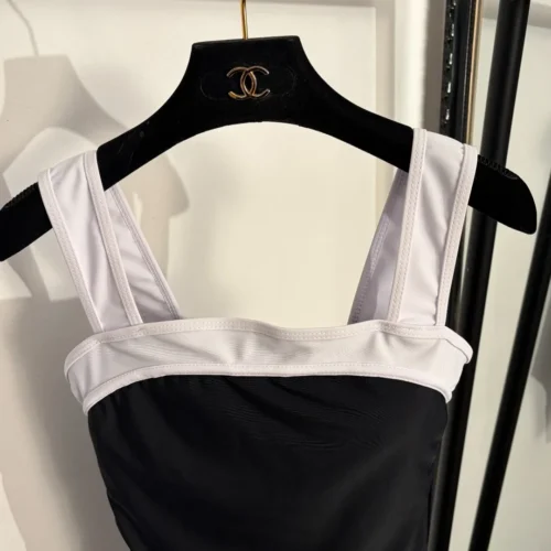 Chanel Printed Colorblock One-Piece Swimsuit