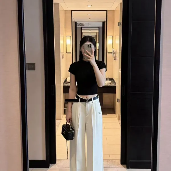 Chanel High-Waist Logo Wide-Leg Pants