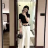 Chanel High-Waist Logo Wide-Leg Pants