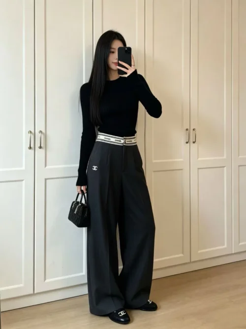 Chanel Embroidered High-Waist Pants