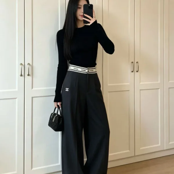 Chanel Embroidered High-Waist Pants