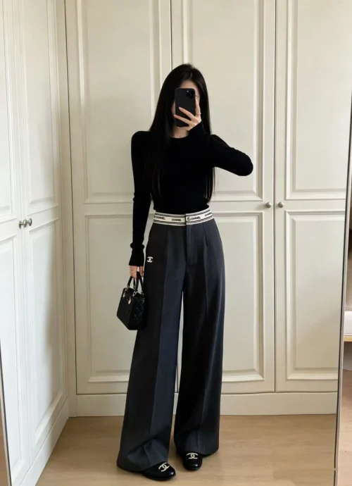 Chanel Embroidered High-Waist Pants