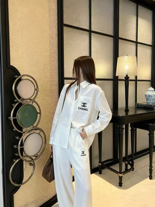 Chanel Printed Wide-Leg Drawstring Two-Piece Set