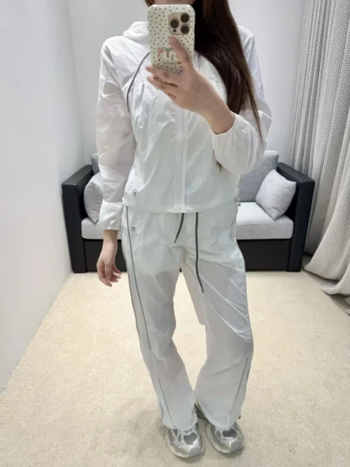Chanel Embroidered Hooded Drawstring Jacket and Pants Set
