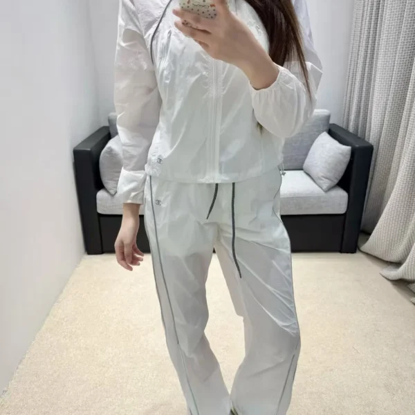 Chanel Embroidered Hooded Drawstring Jacket and Pants Set