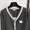 Chanel Embroidered Striped V-Neck Cardigan
