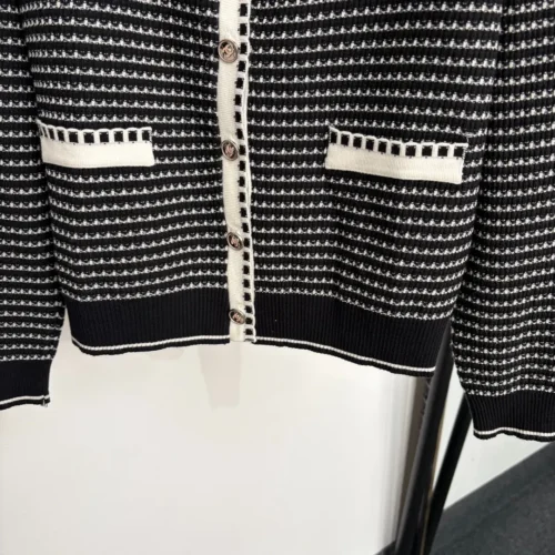 Chanel Embroidered Striped V-Neck Cardigan