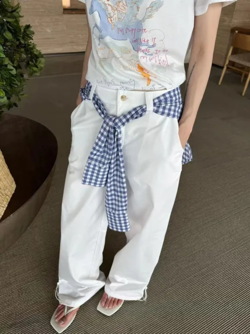 Chanel Embroidered Plaid Drawstring Pants