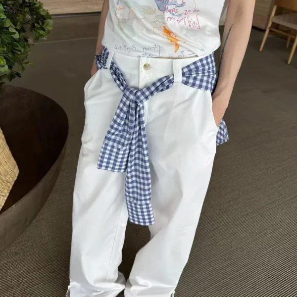 Chanel Embroidered Plaid Drawstring Pants