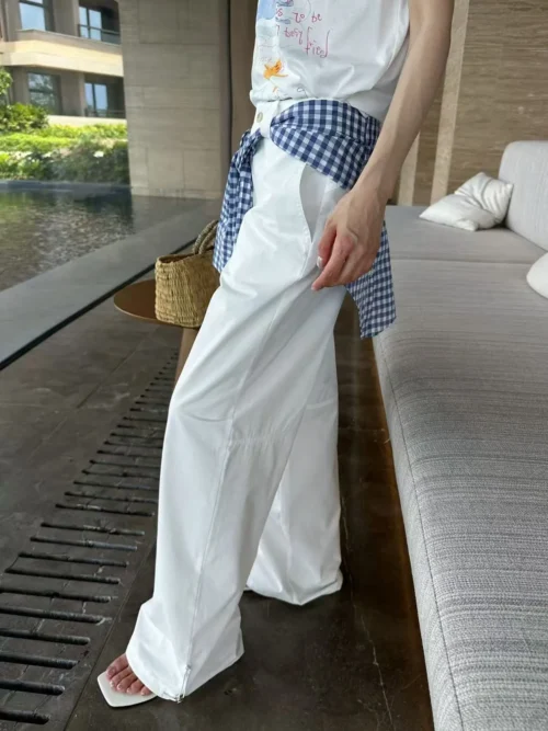 Chanel Embroidered Plaid Drawstring Pants