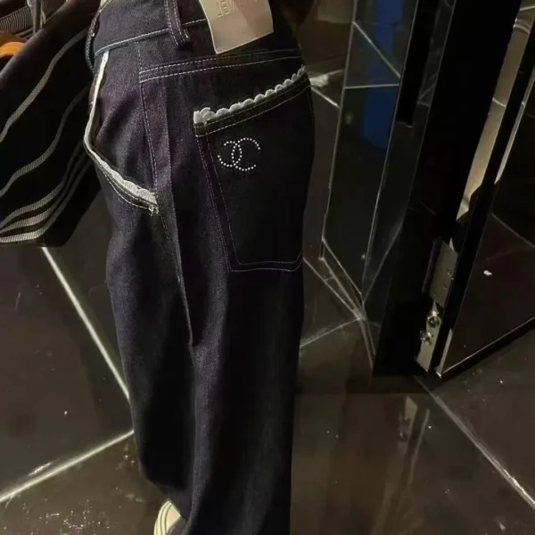 Chanel Denim Lace High-Waist Wide-Leg Jeans
