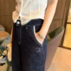 Chanel Denim Lace High-Waist Wide-Leg Jeans