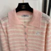 Chanel Cutout Embroidered Striped Collared Cardigan