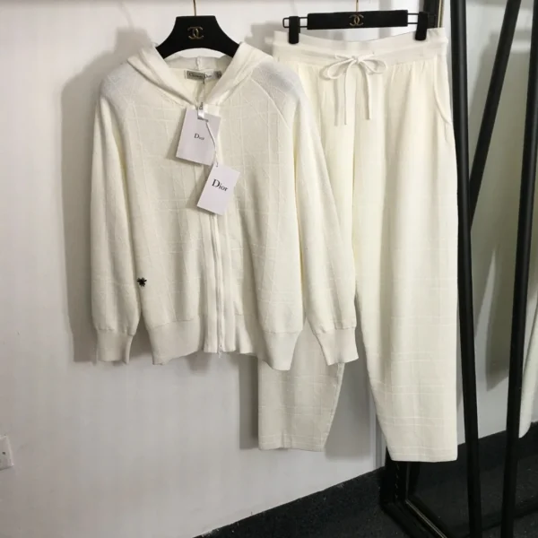 CLDIOR0003-01 Dior Cashmere Embroidered Hooded Zip-Up Knit Jacket and Pants Set