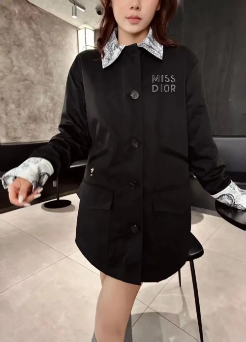 Dior Embroidered Printed Colorblock Collared Trench Jacket
